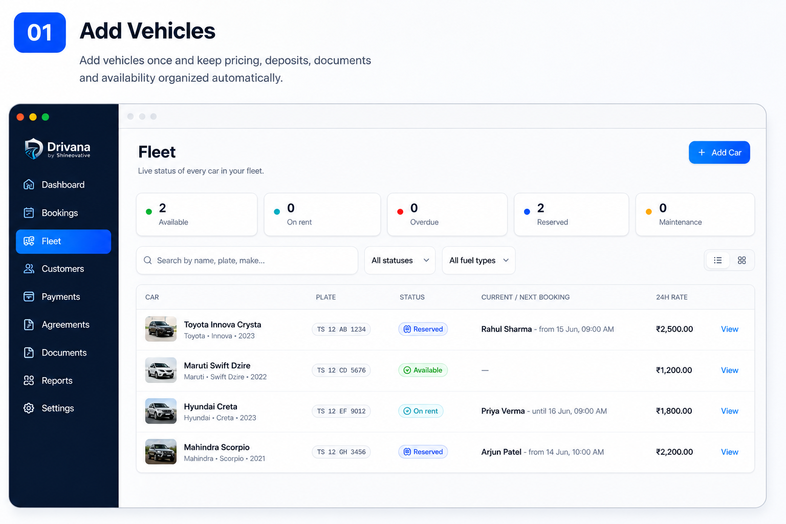 Add Vehicles Screen